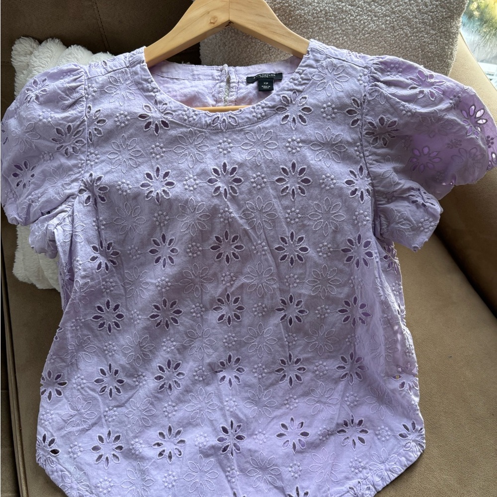 Ann Taylor Lavender Eyelet Blouse with Puff Sleeves